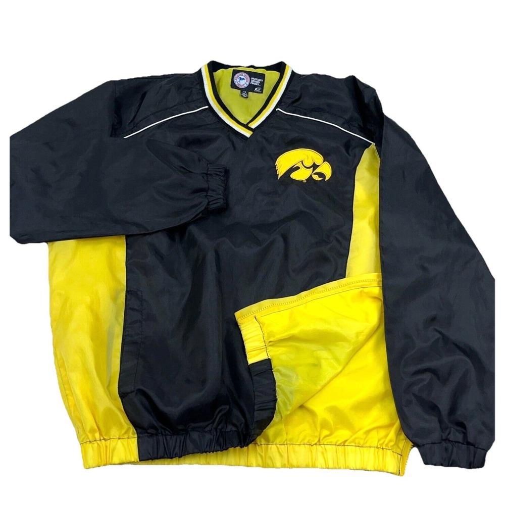 Iowa Hawkeyes Jacket Men Large Black Yellow Windbreaker Pullover Retro Adult Y2K